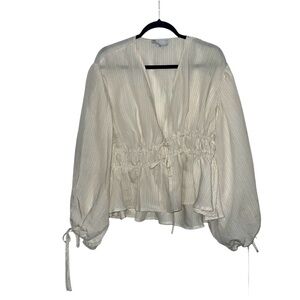 ASOS Cream Stripe Blouse Size 10 – Deep V-Neck Tie Sleeve Elastic Waist